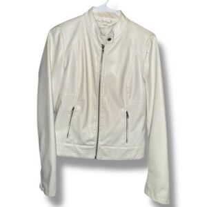 Maurices Jacket White Faux Leather Moto Biker Silver Zip Pockets Soft Grunge M